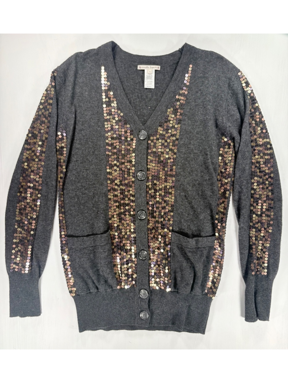 Nanette Lepore Symphony Grey Sequin Stripe Cardigan ASO Gossip Girl